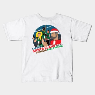 Captain Santa Claus And His Reindeer Space - with white border Kids T-Shirt